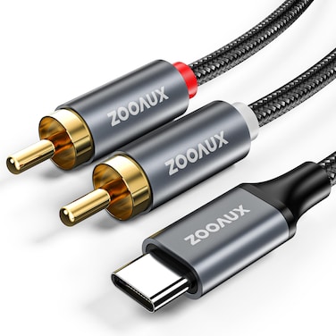 ZOOAUX USB C to RCA Audio Cable, Type C to 2RCA Male Jack Plug Adapter Car Auxiliary Stereo Speaker Amp Cord Compatible with iPhone 16 15, Samsung,Pixel, Amplifier, Speaker (USB C to 2RCA, 4 FT)