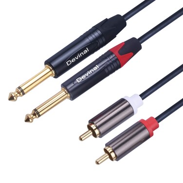 Devinal 1/4 to RCA Cable, Dual RCA to Dual 1/4 TS Interconnect Cable, Double 6.35mm Mono to 2 RCA/Phono Stereo Patch Cable Cord Adapter 5 feet (1.5 Meter)