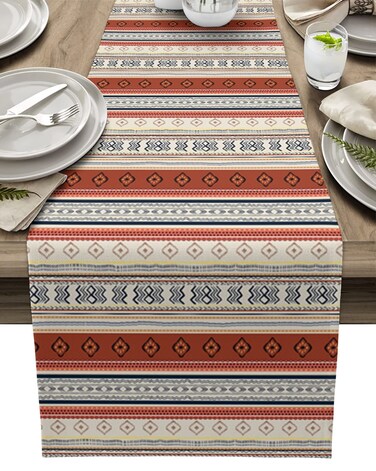 Boho Table Runners 36 inches Long Farmhouse Western Wedding/Coffee Table Runner Bohemian Stripes Kitchen Dinning Table Linen Cloth for Party Indoor Outdoor Decor, Aztec Geometric