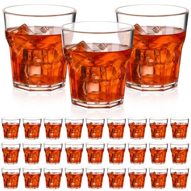 Tioncy 30 Pcs 4.5 oz Acrylic Drinking Glasses Small Whiskey Glass Clear Shot Glasses Bulk Unbreakable Stackable Mixed Drinkware Mini Beer Mug for Drinking Bars Wine Vodka