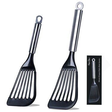 KSENDALO Flexible Slotted Spatula Turner Flipper Set - Silicone Coated Nylon Blade Fish Spatula, Light Weigthed but Sturdy Kitchen Tool for Nonstick Pan Cooking Eggs, Fish, Pancakes, and Omelettes