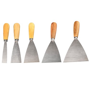 Putty Knife Set 5 in 1 Wooden Handle Painting Tool Metal Wall Paper Remover Cement Scraper Construction Repair