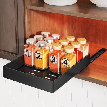 Spice Rack - Vertical Pull Out Spice Organization for Cabinet Kitchen Pantry Storage, Strong Adhesive Nano Film, No Drill (8"Wx10"Dx2"H,1Tier)
