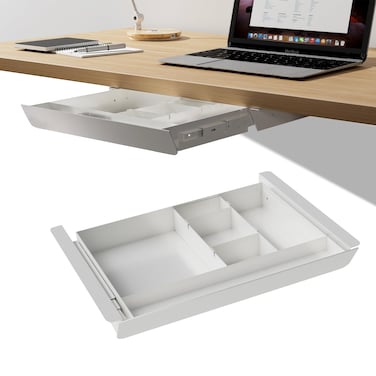 Gaxomo White Under Desk Sliding Pull-out Drawer with Pencil Tray and Slide Storage Tray, 17'' long &amp; 13.5'' deep Large Organizer for Sit Stand Workstation&acirc;&euro;&brvbar;