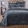 Tache Velvet Quilt Set, Luxurious Velveteen Velour Super Soft Plush Warm Cozy Velvet Comforter Set, Elegant Ripple Waves Stitch Quilted Coverlet Steel Navy Blue Bedspread Set, King