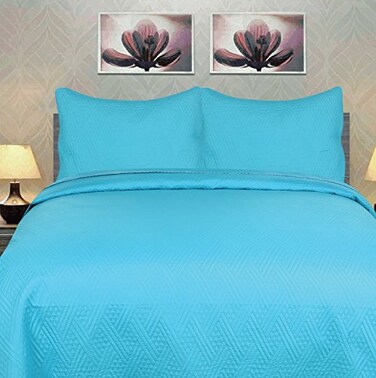 DaDa Bedding Turqouise Blue Bedspread Lightweight Bright Blue Quilted Lagoon Sky Blue Quilt Bedspread Ultrasonic Coverlet Quilt California King Size - 98" x 104