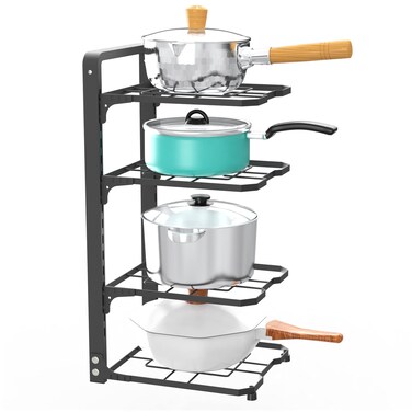 ROMATIA Pot and Pan Organizer Rack for under Cabinet, Heavy Duty Pot Pan Rack under Sink Organizers and Storage, Pot lid organizer, Kitchen Cabinet Organizer with 4 Adjustable Tiers