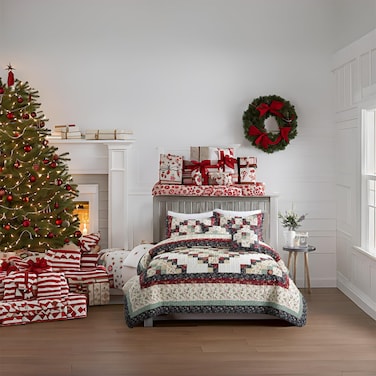 L'IRISDOM Patchwork Comforter King Size Quilt Bedding Set 100% Cotton Farmhouse Lightweight Coverlet Red Reversible Bedspread with 2 Pillow Shams