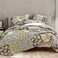 DaDa Bedding Bohemian Cotton Real Patchwork Floral Quilt Bedspread - Moroccan Dreams Filigree Paisley Olive Green Brown - Reversible Multi-Colorful Rustic Quilted Coverlet Set - Full - 3-Pieces