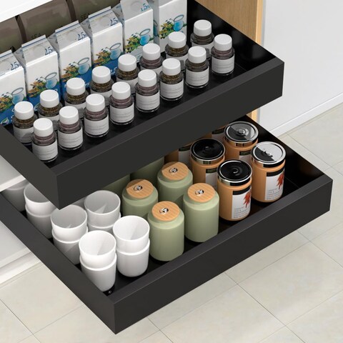 HIKITMATE Kitchen Pull Out Cabinet Organizer, Carbon Steel Cabinet Drawers Slide Out, Pantry Storage Shelves with Nano Adhesive Strip for Kitchen 16.2&quot; W X 17.0&quot; D X 2.8&quot; H
