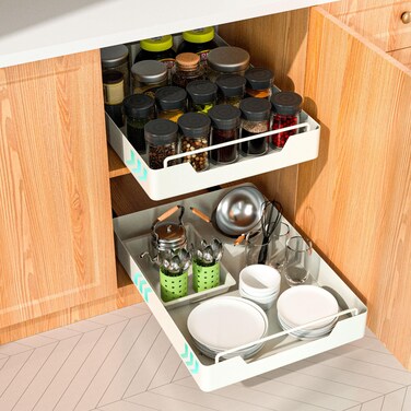 Jolitac 1 Pack Pull Out Cabinet Organizer with Adhesive Nano Film Heavy Duty Storage and Organization Slide Out Pantry Shelves for Kitchen, Bathroom and Living Room (12.2" Wide-16.9" Deep)