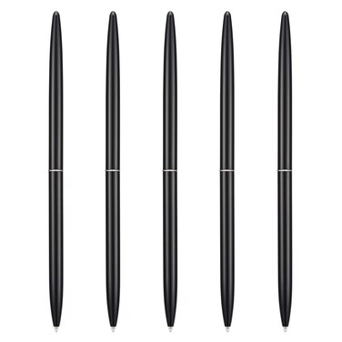 5 Pieces Ballpoint Pen Set, Black Ink Slim Lightweight Smooth Writing Metal Pen, for Business Office Teacher Student Wedding Guest (Black)