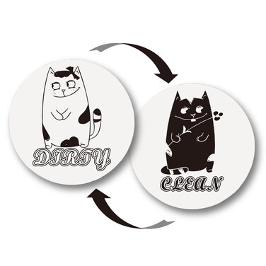 AHUIFT Dishwasher Magnet Clean Dirty Sign Funny Reversible Refrigerator Double Sided Flip Strong Kitchen Bonus Adhesive Plate Cat, White and Black