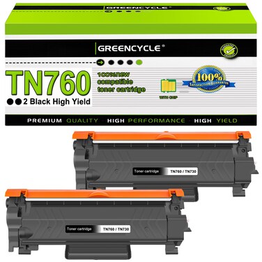 greencycle TN760 Toner Compatible Toner Cartridge Replacement for Brother TN-760 TN-730 with Chip Use with HL-L2350DW HL-L2395DW HL-L2390DW MFC-L2750DW MFC-L2710DW DCP-l2550dw Printer (Black, 2-Pack)