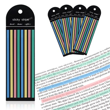 TIESOME 640 Pcs Highlighter Tape, Transparent Sticky Long Page Markers Tabs, Neon Clear Highlighter Strips Flags Stickers, Book Tabs for Annotating Books Office School Supplies