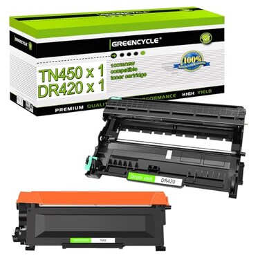 greencycle 2 Pack Compatible Toner Cartridge &amp; Drum Unit Replacement for Brother TN450 TN-450 DR420 Work with HL-2240 HL-2270DW MFC-7860dw Intellifax 2840 Printer (1 TN450 Toner, 1 DR420 Drum)