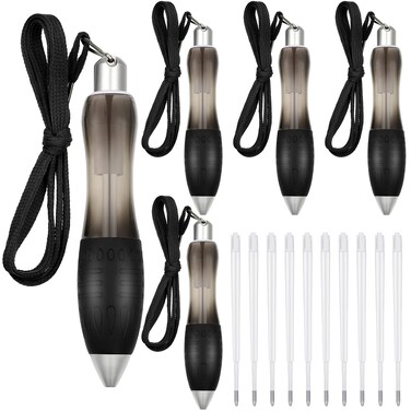 Tenare 5 Big Fat Pens with 10 Blue Extra Refills Thick Pen for Arthritis Hands Wide Grip Ballpoint Pens with Rope Handwriting Aids for Tremor, Parkinson, Elderly(Black)