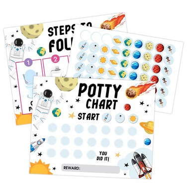 Potty Training Sticker Chart, Outer Space Potty Reward Chart with Stickers for Toddlers Kids Boys Girls, Toilet Time for Kids School Teaching or Home Training - POTTYCA009