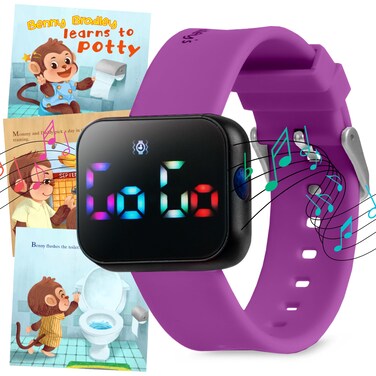 Potty Training Watch for Kids V2 &acirc;&euro;&ldquo; A Water Resistant Potty Reminder Device for Boys &amp; Girls to Train Your Toddler with Fun/Musical &amp; Vibration Interval Reminder with Potty Training eBook (Purple)
