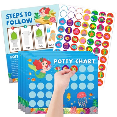 FaCraft Potty Training Chart 12 Mermaid Potty Training Sticker Chart with 315pcs Mermaids Stickers Toilet Training Prizes Potty Training Rewards Chart for Toddler Girls Boys Potty Training Must Haves