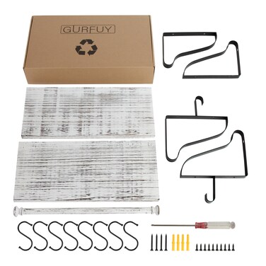 Gurfury Wooden Hanging Pot Rack with 8 hooks - Farmhouse Style Wall Mount Multifunctional Cookware Organizer Rack Kitchen Storage for Pans Utensils (New White)