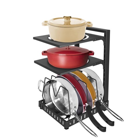 GouZaak Multi-functional Pots and Pans Organizer for Small Cabinet,3 Tiers 16.5&quot; Height Adjustable Under Sink Organizer Rack to organize pots and pans and lids at the same time.