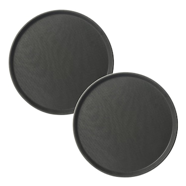 CURTA 2-Pack Restaurant Grade Non-Slip Tray, NSF, 14 Inch, Plastic Rubber Lined Round Serving Tray, Black