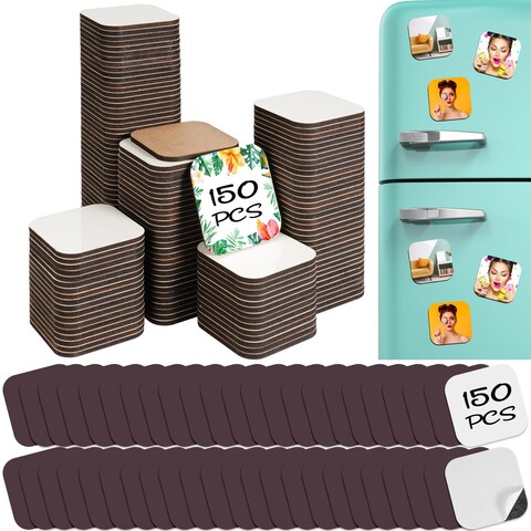 Frienda 150 Pcs Sublimation Magnet Blanks 1.97 x 1.97 x 0.16 Inch Sublimation Blank Refrigerator Magnets Decorative Square Fridge Magnet for Kitchen Wall DIY Metal Door Calendar Office Decoration