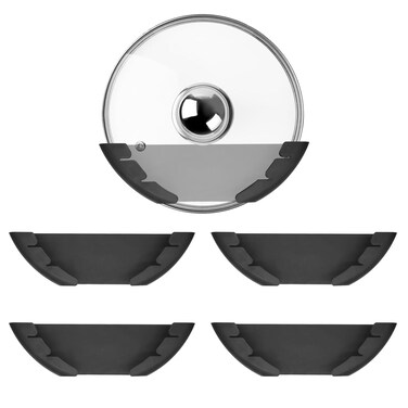 VOBUYING Universal Pot Lid Organizer for Cabinet, 5 Pcs Pan Lids Organizers Inside Cabinet Door Wall Mount Pots Top Storage Rack Holder for Kitchen, Fits 6" to 13.5" (5pcs black)