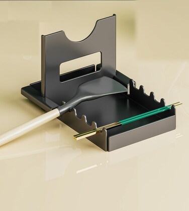 Dr.DJ Spoon Rest Pot Lids Holder Heavy Duty Pot Pan Lid Organizer Stand, Cutting Board Rack Chopping Board Organizer Stand Spoon Rest w Drip Tray Kitchen Countertop, Stainless Black