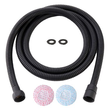 TRIPHIL Kink-Free Shower Hoses with Bath Sponge Extra-Long Handheld Showerhead Hose Replacement Ultr-Flexible Metal Anti-Twist 2 Brass Connectors Stainless Steel Sleeve Matte Black 79 inches