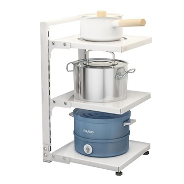 AIYoo Pots and Pans Organizer for Cabinet White Adjustable 3 Tier Pot Organizer Rack Under Sink or Floating Shelf Heavy Duty Kitchen Storage Organizers Pot Lid Organizer