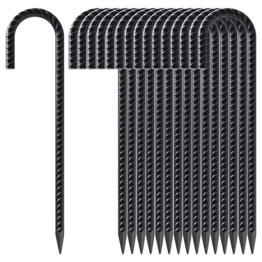 AAGUT 16 Inch 16 Pack Rebar Stakes Heavy Duty J Hook Ground Stakes, Tent Stakes Chain Link Fence Metal Steel Anchors for Outdoor Decorations, Inflatables, Trampoline, Canopy, Swing Set