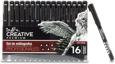 INDRA Micro Fineliner Drawing Art Pens, 16 Pack Black Micro Fine Point Drawing Pens Set Waterproof Archival Inking Markers Pens for Artist Supplies, Sketching, Technical Drawing