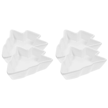 UPKOCH 4 Pcs Christmas Tree Shaped Ceramic Sauce Dishes, White, 12x10x2.5cm, Multi-function Snack Plates, Candy Trays, Dry Fruit Dishes, Household Trays