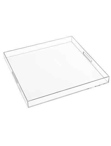 18&Atilde;&mdash;18 Inches Clear Acrylic Serving Tray with Handles Extra Large Ottoman Tray Decorative Tray Spill-Proof Coffee Table Space Saver Oversize Counter top Organizer Platter with Safe Edge