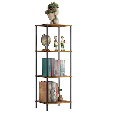 ETELI Tall End Table 4 Tier Wood Skinny Side Table Living Room with Storage Shelf Nightstand Bedside Table Plant Stand for Bedroom Office Dorm, Rustic Brown