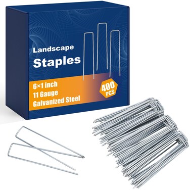 Whonline 400pcs 6 Inch Landscape Staples, Garden Staples Galvanized 11 Gauge Garden Stakes U-Shaped Pins Tent Ground Fence Stakes Yard Lawn Staples for Landscaping Fabric Irrigation Tubing