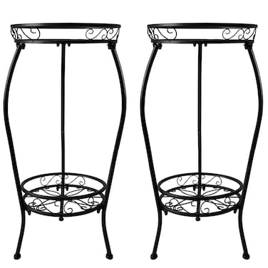 NOAMOO Metal Plant Stand 2 Tier Indoor Outdoor, 2 Pack Tall Flower Pot Shelf Rustproof Stable Heavy Duty Corner Stand, 28 inch Multiple Plant Display Rack for Living Room Patio Balcony Garden