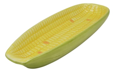 Ebros 8.75" Long Gourmet Kitchen Ceramic Hearty Corn Ear Half Appetizer Serving Plate or Small Dish Platter For Salad Dessert Appetizers Butter Fruits Corn Cakes (1)