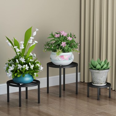 Zhongma Set of 3 Metal Plant Stand for Heavy Potted Plant, 220 LBS Capacity &amp; Heavy Duty Construction, Low Plant Stand for Home Indoor and Outdoor, Sturdy Plant Stand without Installation Required
