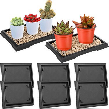 Pinkunn 6 Pieces Bonsai Humidity Tray Resin Humidity Drip Tray Rectangular Plant Saucers for Bonsai Tree Indoor and Outdoor Plants Cactus Succulents Houseplants Drainage (7 x 4.9 Inch, Brown)