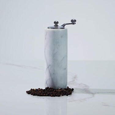 White Marble Adjustable Grind Pepper Mill with Grey Veining and Stainless Steel Mechanism,Kitchen,Salt &amp; Pepper Mills,Marble Kitchen Supplies (Pepper Miller)