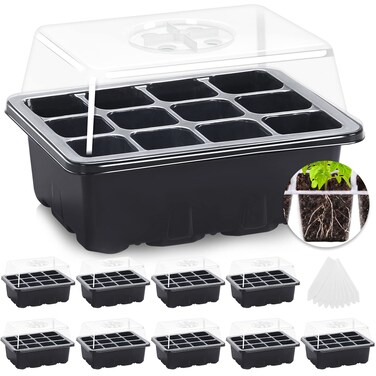 MIXC 10 Packs Seed Starter Tray Seed Starter Kit with Humidity Dome (120 Cells Total Tray) Seed Starting Trays Plant Starter Kit and Base Mini Greenhouse Germination Kit for Seeds Growing Starting