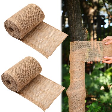 Wesnoy Burlap Tree Protector Wrap Winter Tree Trunk Protector Burlap Fabric Garden Roll Jute Plant Cover Antifreeze Bandage Wrap for Keeping Plant Warm Moisturizing(5.9'' W x 14.8' L, 2 Rolls)