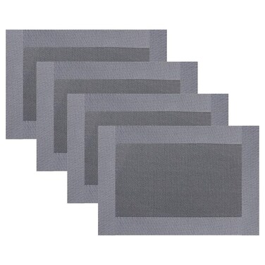 Placemats Set of 4 Table mats Woven Dining Kitchen Place mats Waterproof Washable Indoor Vinyl Plastic Non-Slip wipeable Large Rectangle Under Plate for Outdoor Easy Clean 12 X 18 inch strip GRAY DARK