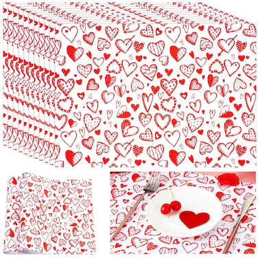 Patelai 24 Sheets Valentine's Day Placemats16.54 x 11.22 Inches Paper Red Love Heart Table Place Mats Easy Clean for Kitchen Dining Table Mats Indoor Outdoor Holiday PartyDecor(Heart Style)