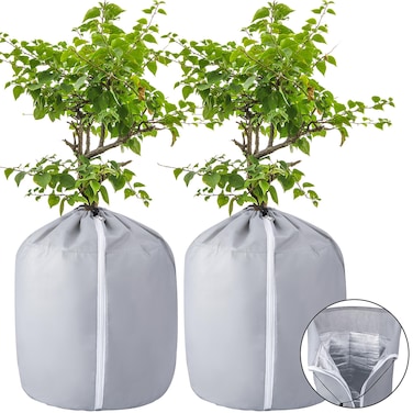 Tlswshsy 2PCS Plant Winter Protection Pot - 19.7" x 17.7" Flower Pot Protection Bag - Anti-Frost Winter Pot Plant Cover with Drawstring and Zipper for Winter Outdoor Fruit Trees Potted Plants Shrub