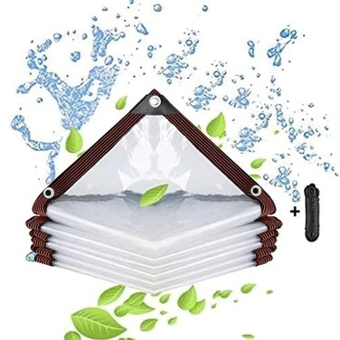 Clear Tarps with Grommets, 6x10FT with 1 Rolls Ropes Anti Tear Waterproof Tarps for Outdoors Clear Plant Covers for Covering Firewood Piles Patio Furniture Dog or Chicken Coops
