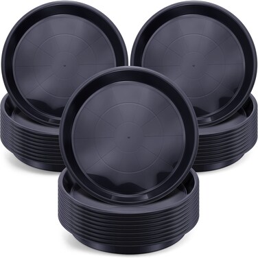 30 Pack Plastic Plant Saucer Round Drip Trays Black Flower Pot Saucers Thick Plant Dish Sturdy Planter Water Tray Heavy Plant Drainage Tray Potted Plant Container for Indoor Outdoor Garden (10 Inches)